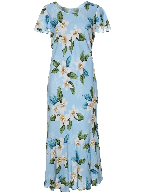 Special Discounts Inside!Plumeria Sky Maxi Hawaiian Dress Cap Sleeves