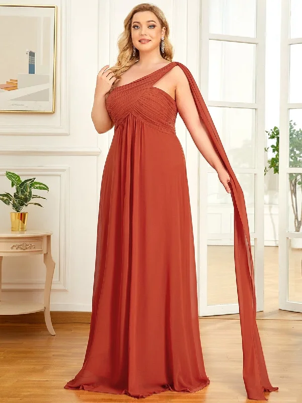 Lowest Prices Guaranteed!Plus Size Chiffon One Shoulder Formal Evening Dresses for Women