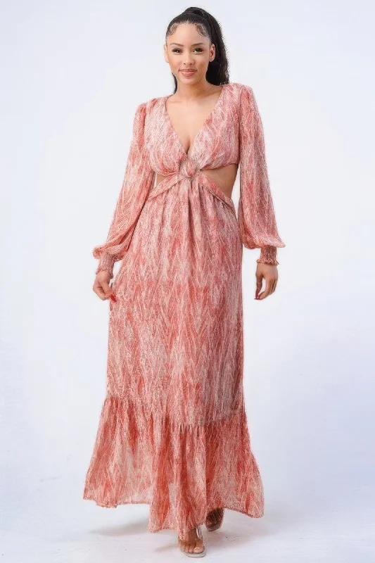 Limited Time Offer!Hot Girl Marseille O-Ring Side Cut Out Ruffled Maxi Dress In Terracotta