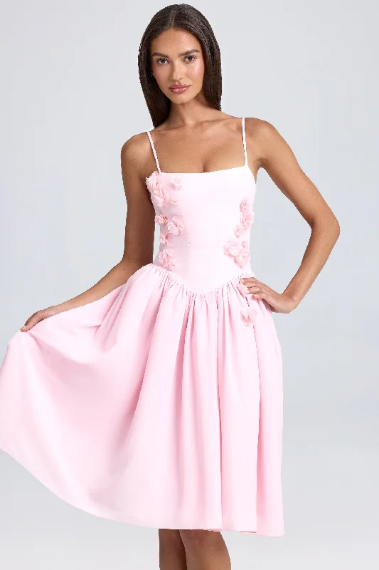 Today Only – Don’t Miss It!Floral-Appliqué Midi Dress in Blush