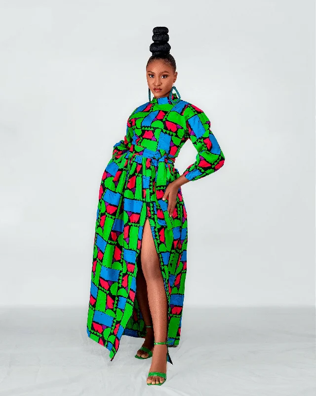 Best Offers of the Month!Rukky Ankara Maxi Dress | Green Red Multicoloured African Print