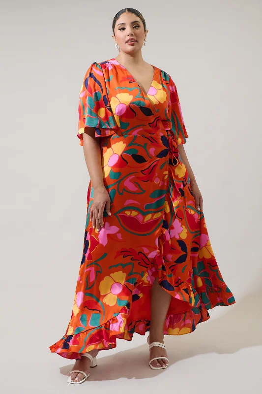 Time to Save Big!Serene Floral Abelia Hi-Low Maxi Wrap Dress Curve