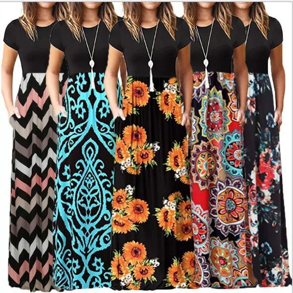 Hottest Discounts of the Year!Short-sleeved Printed Other Long Skirt Color Dress