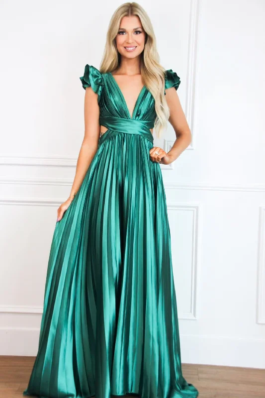 Score Big Savings Today!Somewhere With You Pleated Open Back Maxi Dress: Emerald