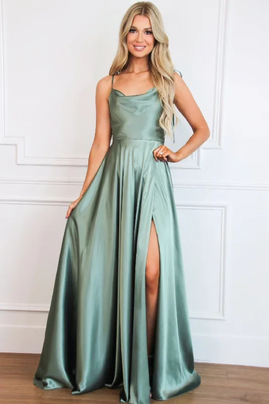 Save Up to 50% Off!Tonight's the Night Satin Formal Dress: Moss Green