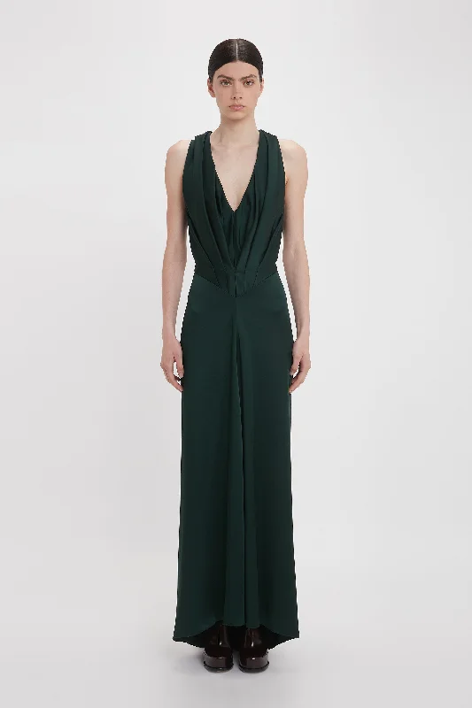 Shop the Hottest Deals!V-Neck Gathered Floor-Length Dress In Seaweed
