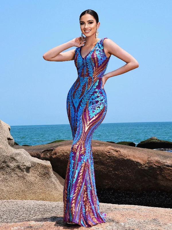 Get Ready to Save!V-neck Mermaid Evening Dress RM21561