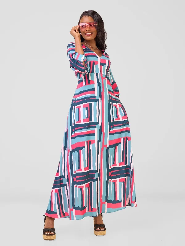 Everything Must Go!Hadiya Tie Maxi Dress - Olive / Pink Hadi Print