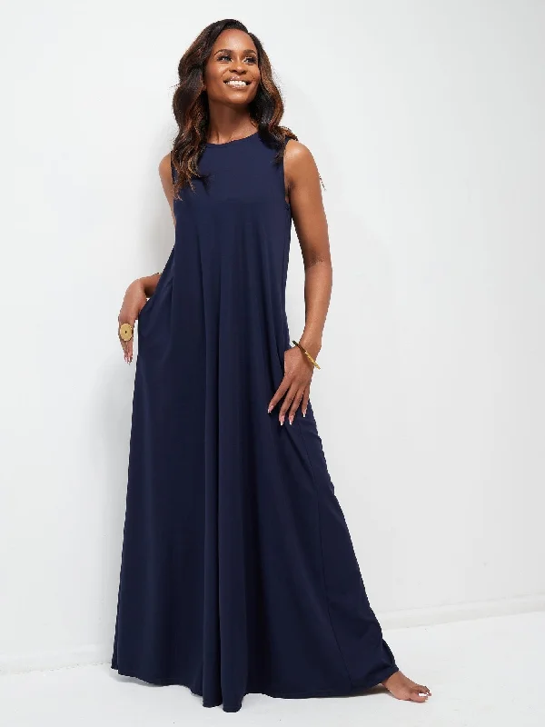 Lowest Prices Guaranteed!Ponte Back Pleat Maxi Dress - Navy Blue