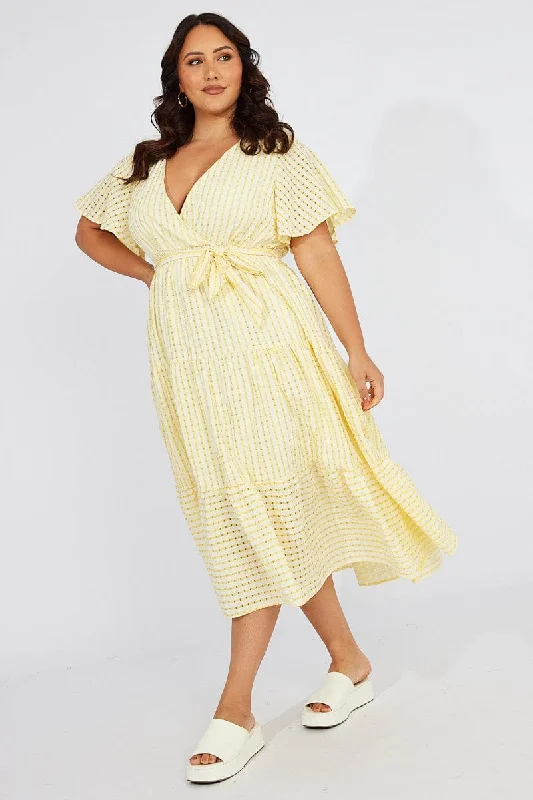 The Best Deals Won’t Wait!Yellow Check Wrap Midi Dress