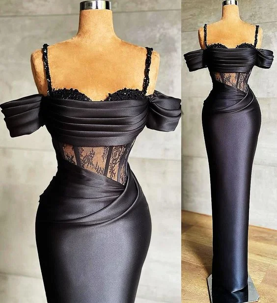 Unlock Huge Savings Now!2021 Plus Size Arabic Aso Ebi Black Lace Beaded Prom Dresses Spaghetti Sheath Satin Evening Formal Party Second Reception Gowns         cg24441