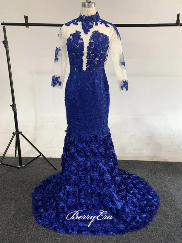Your Shopping Wish, Our Discount Command!3D Flower Lace 2020 Long Prom Dresses, Long Sleeves Mermaid Design Prom Dresses