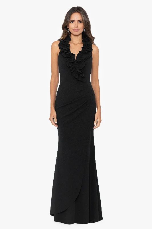 Today Only – Don’t Miss It!"Sammy" Long Scuba Crepe V-Neck Ruffle Dress