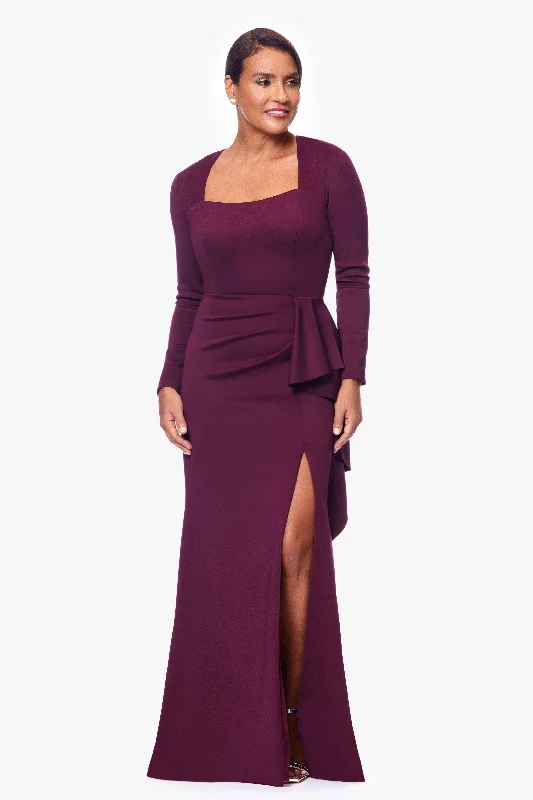 Get It Before It’s Gone!"Adrian" Long Techno Scuba Long Sleeve Ruffle Dress