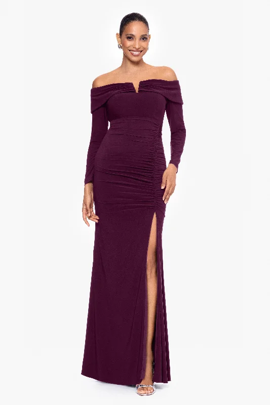 Buy More, Pay Less!"Noreen" Long Off the Shoulder Jersey Knit Dress