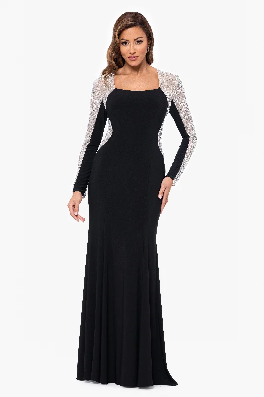 Sale Alert – Get Ready to Shop!"Justina" Long Jersey Knit Caviar Beaded Long Sleeve Scoop Neck Dress