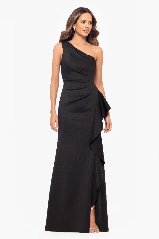 Your Shopping Wish, Our Discount Command!Petite "Flo" Long Techno Scuba One Shoulder Ruffle Dress