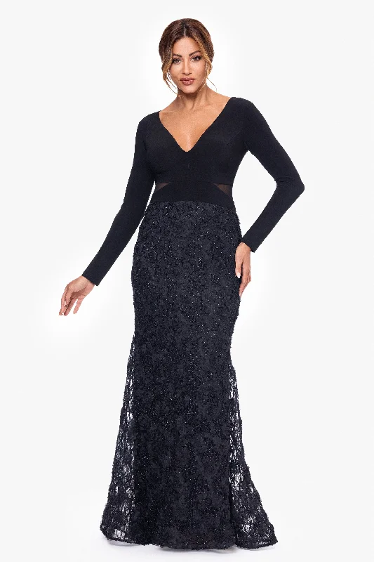Save More with Every Purchase!"Melrose" Long Jersey Knit and Soutache Long Sleeve Dress