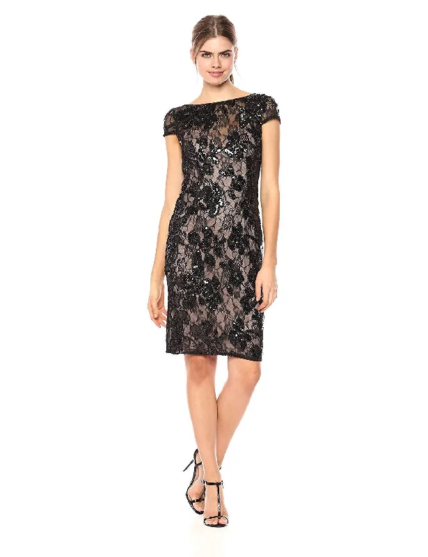 Crazy Discounts Inside!Adrianna Papell - AP1E201934 Embroidered Sequined Bateau Sheath Dress