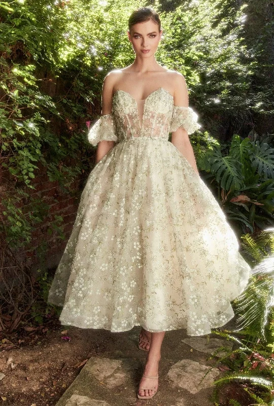 Get Ready to Save!Andrea & Leo A1197 Off Shoulder Tea Length Dress