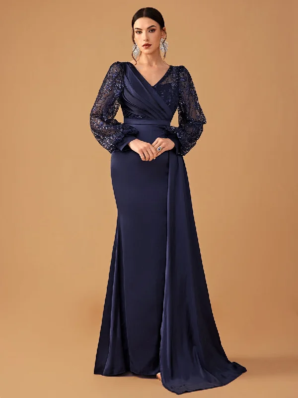 The Sale You’ve Been Waiting For!Ballon Sleeve Wrap Panel Prom Dress MCW1131
