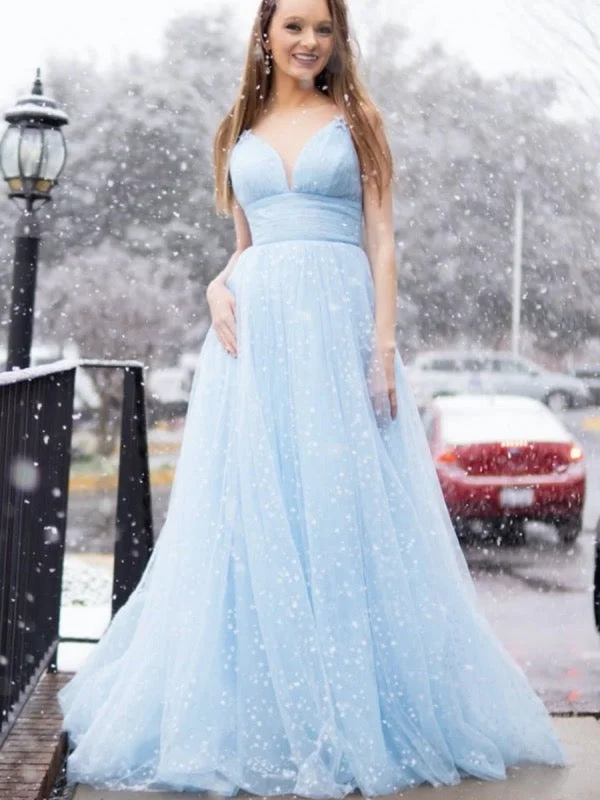 Biggest Sale of the Season!Beauty Sky Blue Tulle Prom Dresses, A-line Prom Dresses, Newest Long Prom Dresses