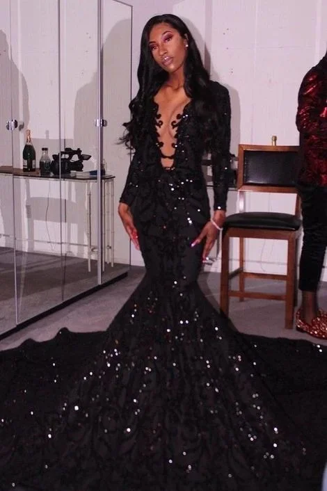 Shop More, Spend Less!Black Deep V Neck Long Prom Dress , Mearmaid Prom Dress        cg24442