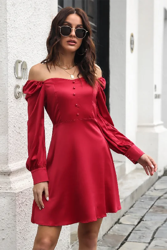 Best Deals Just for You!Burgundy Off Shoulder Short Prom Dress