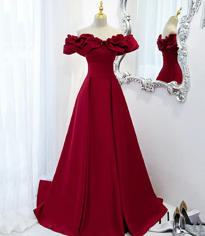 Hot Deals You Can’t Resist!BURGUNDY OFF SHOULDER LONG A LINE PROM DRESS EVENING DRESS       cg24687