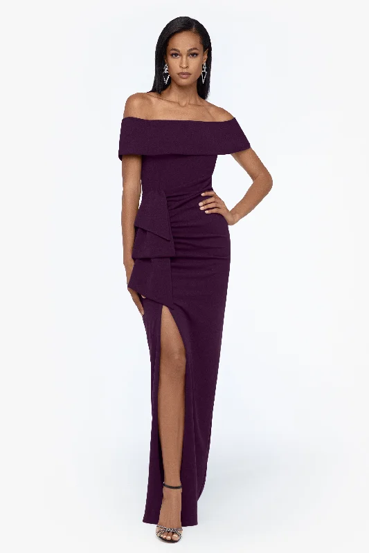 Flash Deals – Act Quickly!"Camila" Long Off the Shoulder Scuba Crepe Dress