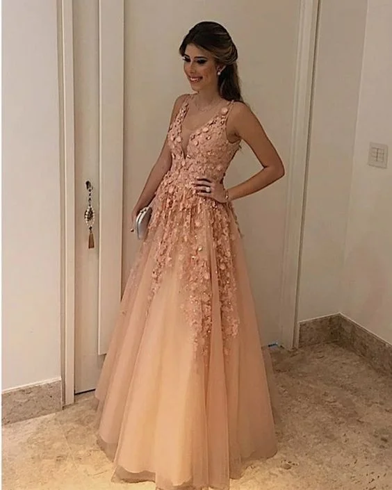 Stock Up and Save!Champagne v neck tulle beaded long prom dress, evening dress         cg24662