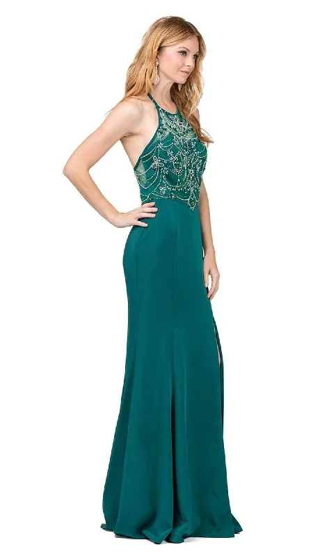 Shop the Hottest Deals!Dancing Queen Illusion Halter Jeweled Garland Motif Sheath Gown 2200 - 1 pc Hunter Green In Size M Available