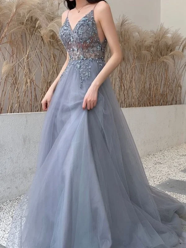 Exclusive Offers You’ll Love!Dusty Blue A-line Prom Dresses, 2020 Newest Long Prom Dresses, Beaded Prom Dresses
