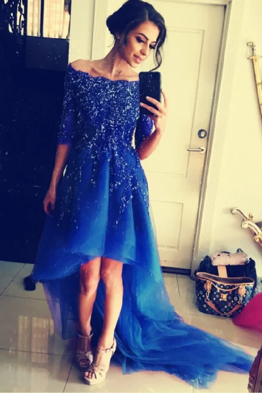 Your Discount is Waiting!elegant royal blue high low prom dresses with sleeves      cg24772