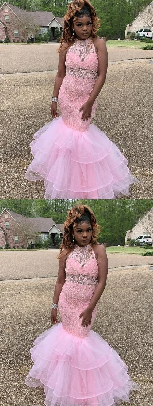 Hot Deals You Can’t Resist!Fashion Pink Tulle Mermaid Evening Dress, Appliques Long Prom Dresses      cg24798