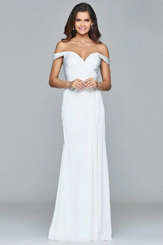 The Best Sale of the Year!Faviana - 8083 Off-Shoulder Surplice Sheath Gown - 1 pc Navy in Size 4 Available