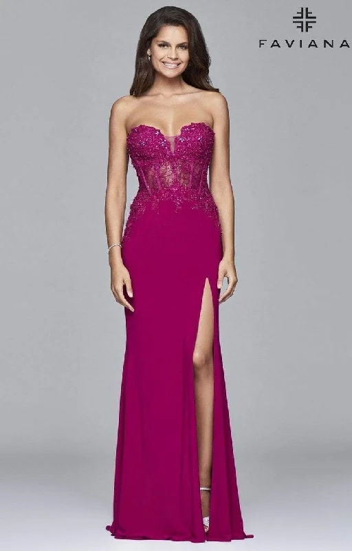 One Click Away from Big Savings!Faviana 9412 Long Jersey Evening Dress With Sequin Bodice -1 pc Berry in Size 14W Available