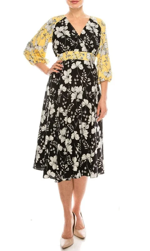 Don’t Wait – Shop Today!Gabby Skye - 91196MG Quarter Sleeve Floral Color Block A-Line Dress