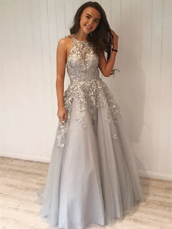 Get More, Spend Less – Shop Now!Halter Long A-line Lace Tulle Prom Dresses, 2021 Prom Dresses, Long Prom Dresses, 2021 Prom Dresses