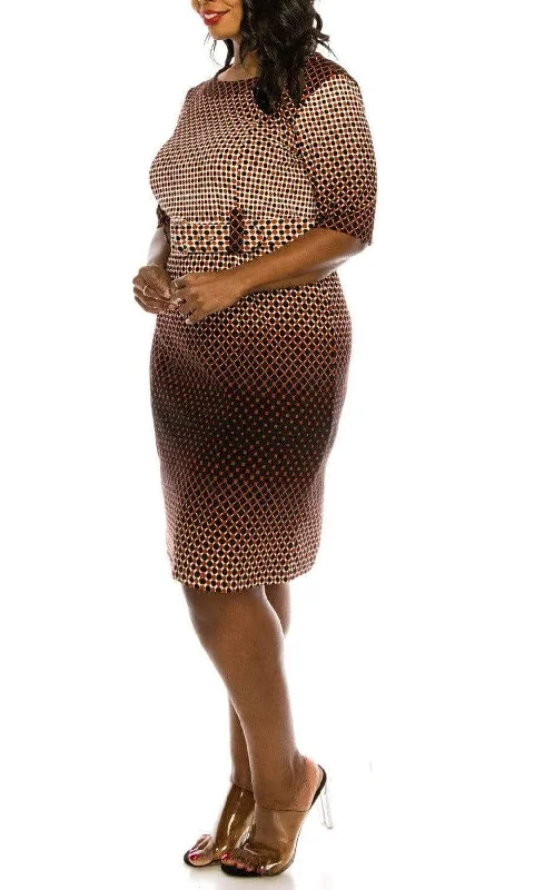 Hurry! While Supplies Last!ILE Clothing - OTP259S1XL1 Polkadot Print Belted Sheath Dress