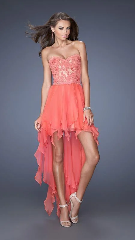 Everything Must Go!La Femme - 19607 Lace Sweetheart Handkerchief High-Low Gown