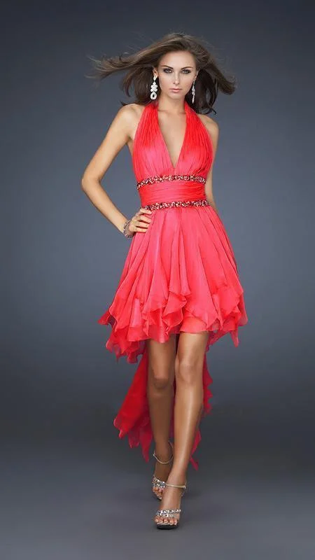 Savings You Can’t Ignore!La Femme - 16986 Jeweled V-Neck High-Low Handkerchief Cocktail Dress