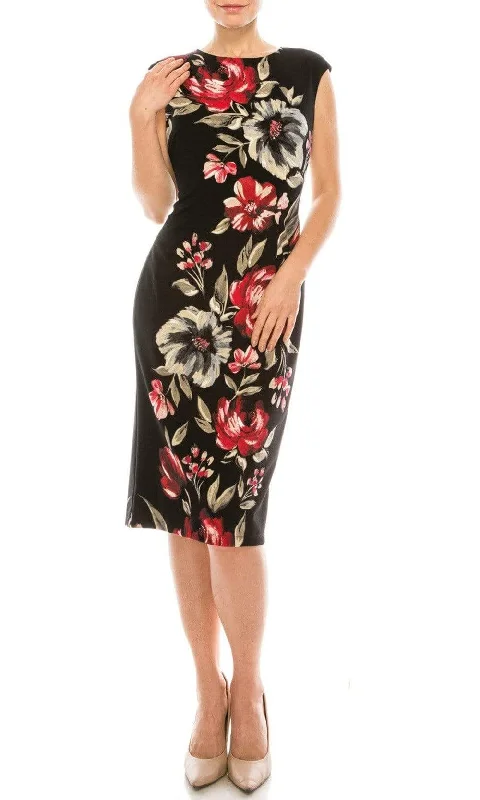 Special Offer – Act Fast!London Times - T5088M Painted Floral Print Knee Length Sheath Dress