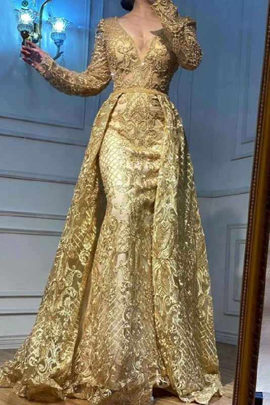Huge Savings – Act Now!Long Sleeve V neck Long Prom Dress Lace Beaded Evening Formal Gown     cg24788