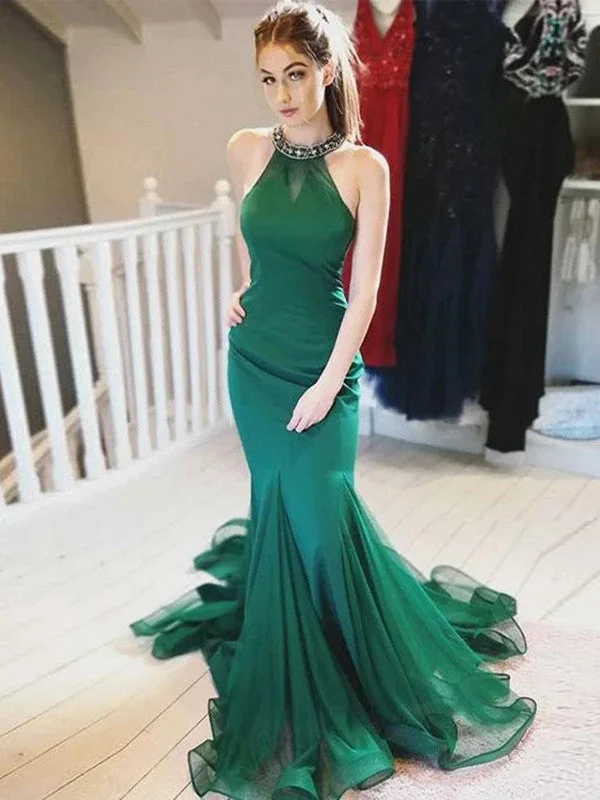 Massive Price Cuts!Newest 2020 Mermaid Long Prom Dresses, Halter Prom Dresses Long