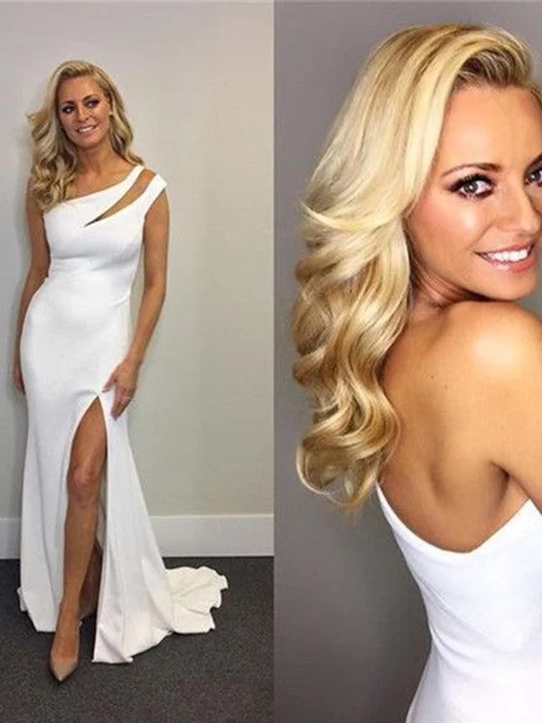 Upgrade for Less!One Shoulder High Slit Prom Dresses, Mermaid 2020 Long Prom Dresses