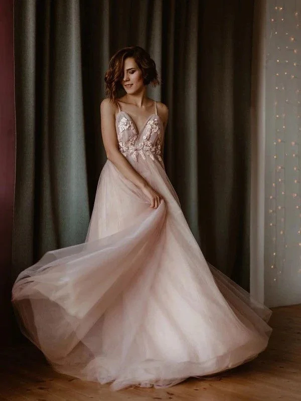 Crazy Discounts Inside!Open Back A-line Appliques 2021 Long Prom Dresses, Spaghetti Straps Evening Party Dresses