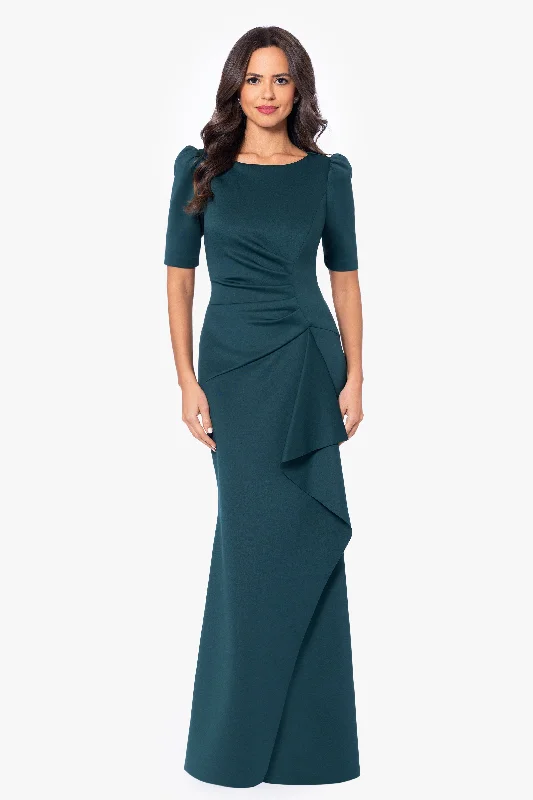 Get More, Spend Less – Shop Now!Petite "Demi" 3/4 Sleeve Side Ruched Floor Length Gown