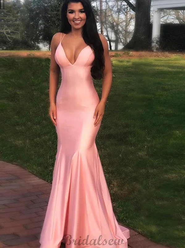 Don’t Wait – Shop Today!Pink Mermaid Spaghetti Straps Simple Elegant Modest Evening Long Prom Dresses PD1368