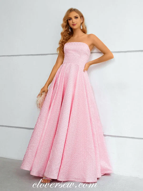 Save More Than Ever!Pink Strapless Printed Satin A-line Fashion Prom Dresses, CP0909